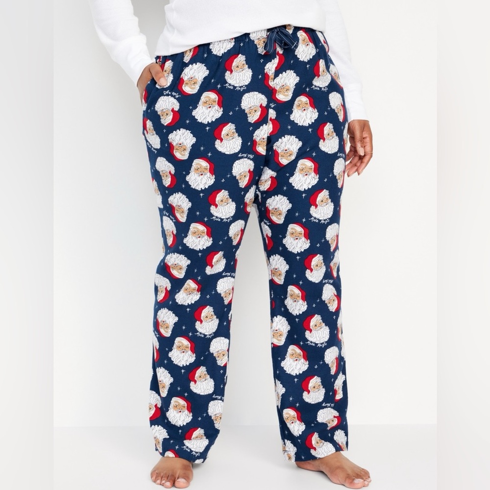 OLD NAVY Mid-Rise Drawstring Pullon Flannel Pajama Pants Santa Walnut Christmas